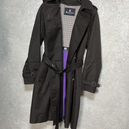 Aquascutum Trench Coat Club Check Asian fit XL US size L Dark Brown Authentic