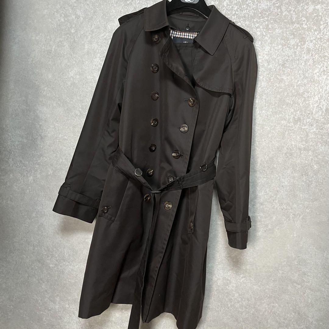 Aquascutum Trench Coat Club Check Asian fit XL US size L Dark Brown Authentic
