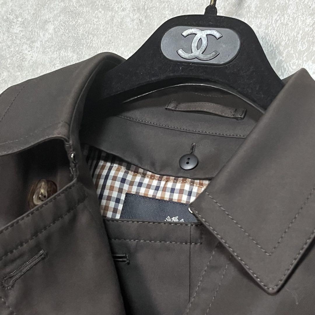 Aquascutum Trench Coat Club Check Asian fit XL US size L Dark Brown Authentic