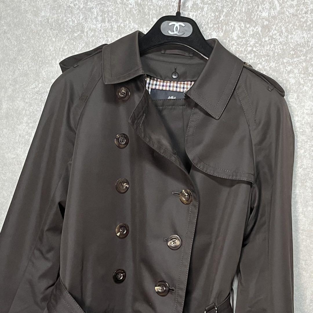 Aquascutum Trench Coat Club Check Asian fit XL US size L Dark Brown Authentic
