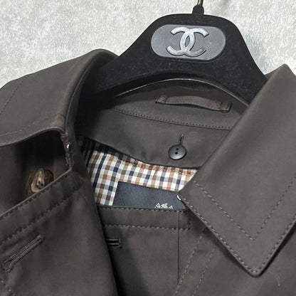Aquascutum Trench Coat Club Check Asian fit XL US size L Dark Brown Authentic