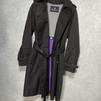 Aquascutum Trench Coat Club Check Asian fit XL US size L Dark Brown Authentic