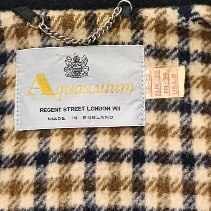 Aquascutum Long Coat Club Check Asian fit M US size S Navy Authentic
