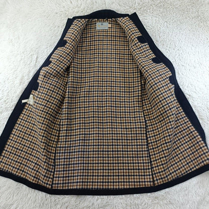 Aquascutum Long Coat Club Check Asian fit M US size S Navy Authentic