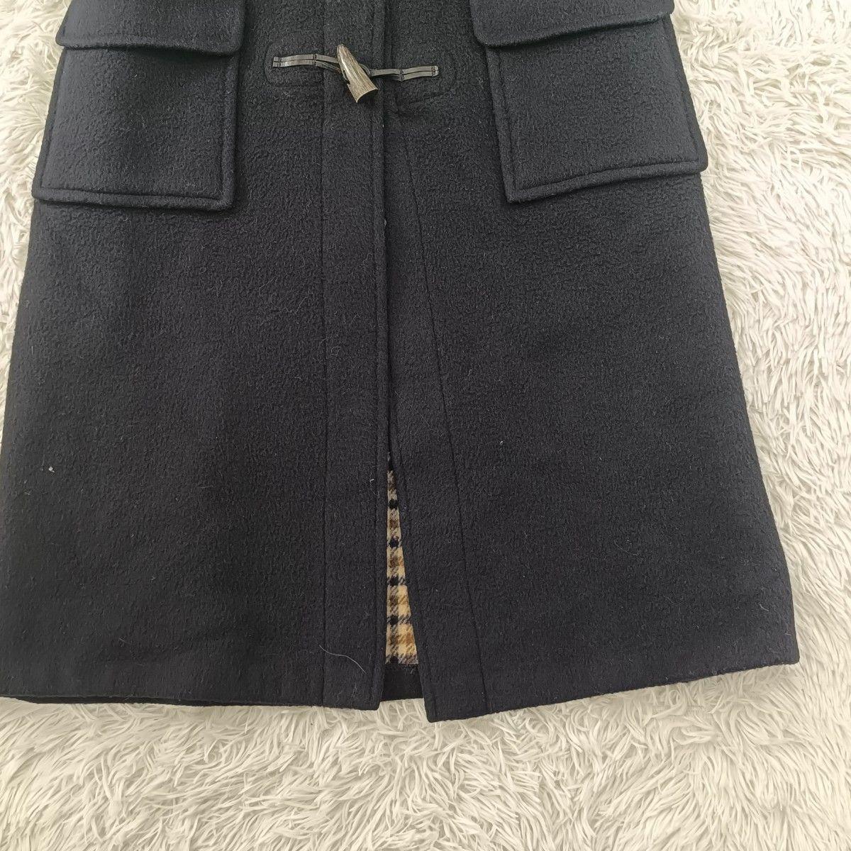 Aquascutum Long Coat Club Check Asian fit M US size S Navy Authentic