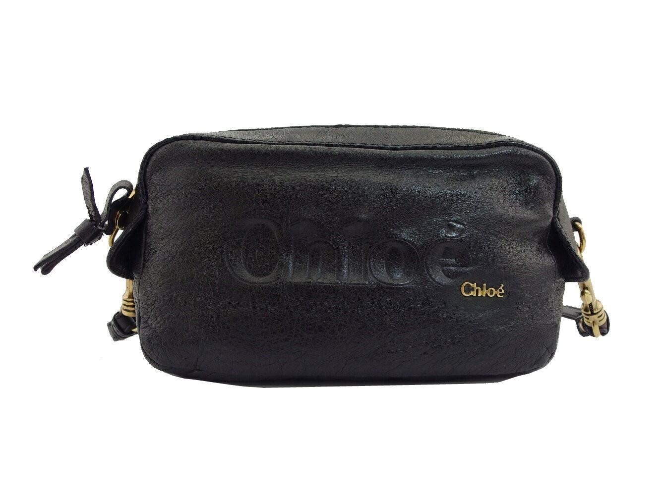Chloe Shoulder Bag Purse Logo Black Gold Authentic