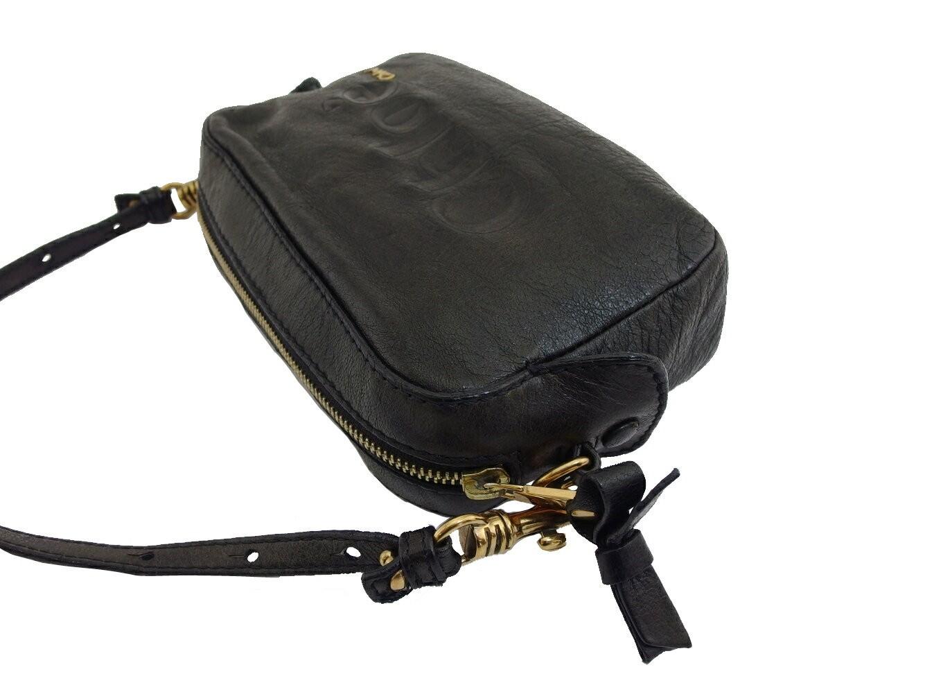 Chloe Shoulder Bag Purse Logo Black Gold Authentic