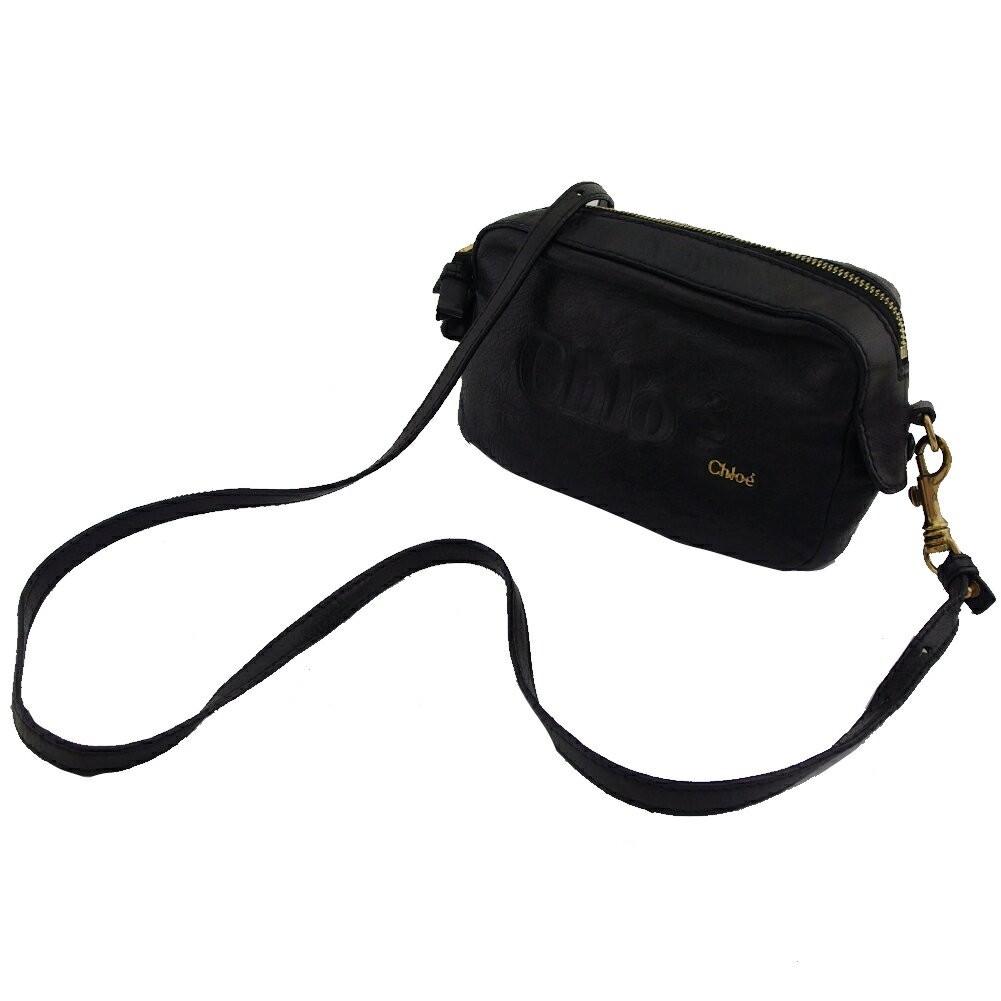Chloe Shoulder Bag Purse Logo Black Gold Authentic