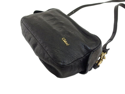 Chloe Shoulder Bag Purse Logo Black Gold Authentic