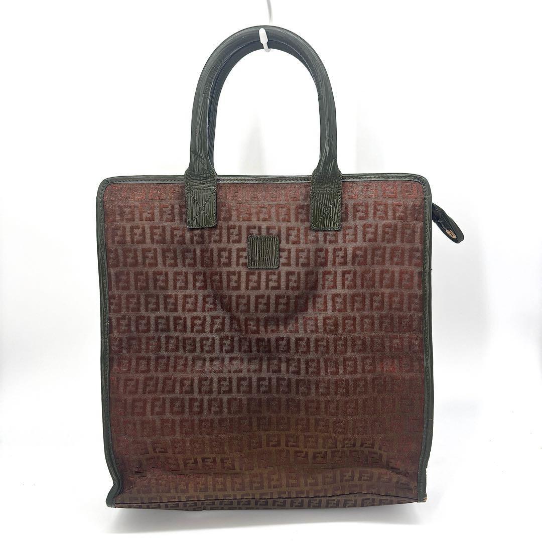 FENDI Hand Bag Tote Purse FF Zucchino Green Authentic