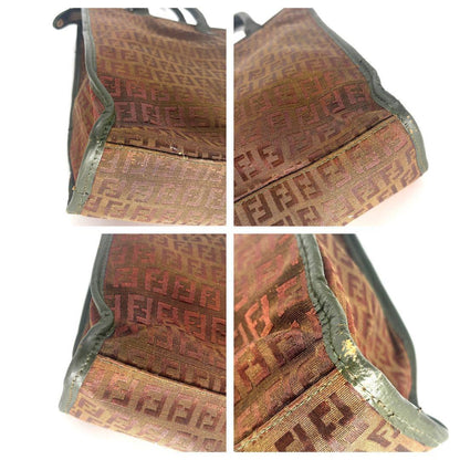 FENDI Hand Bag Tote Purse FF Zucchino Green Authentic