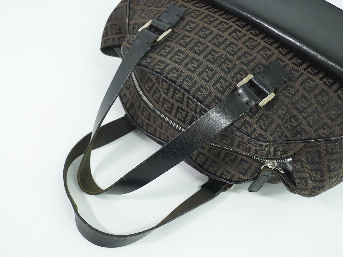 FENDI Hand Bag Tote Purse FF Zucchino Canvas Brown Authentic