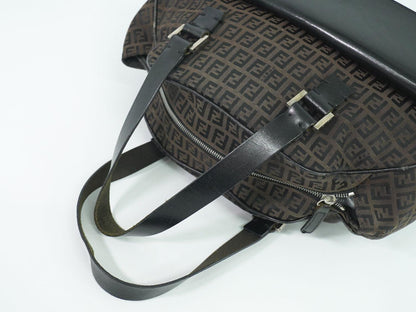 FENDI Hand Bag Tote Purse FF Zucchino Canvas Brown Authentic