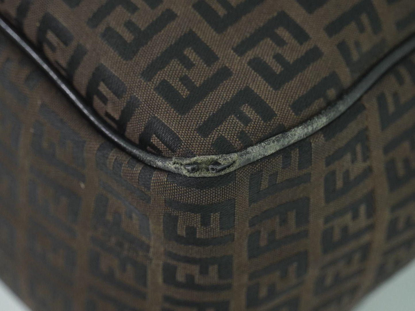 FENDI Hand Bag Tote Purse FF Zucchino Canvas Brown Authentic