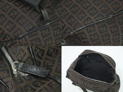FENDI Hand Bag Tote Purse FF Zucchino Canvas Brown Authentic