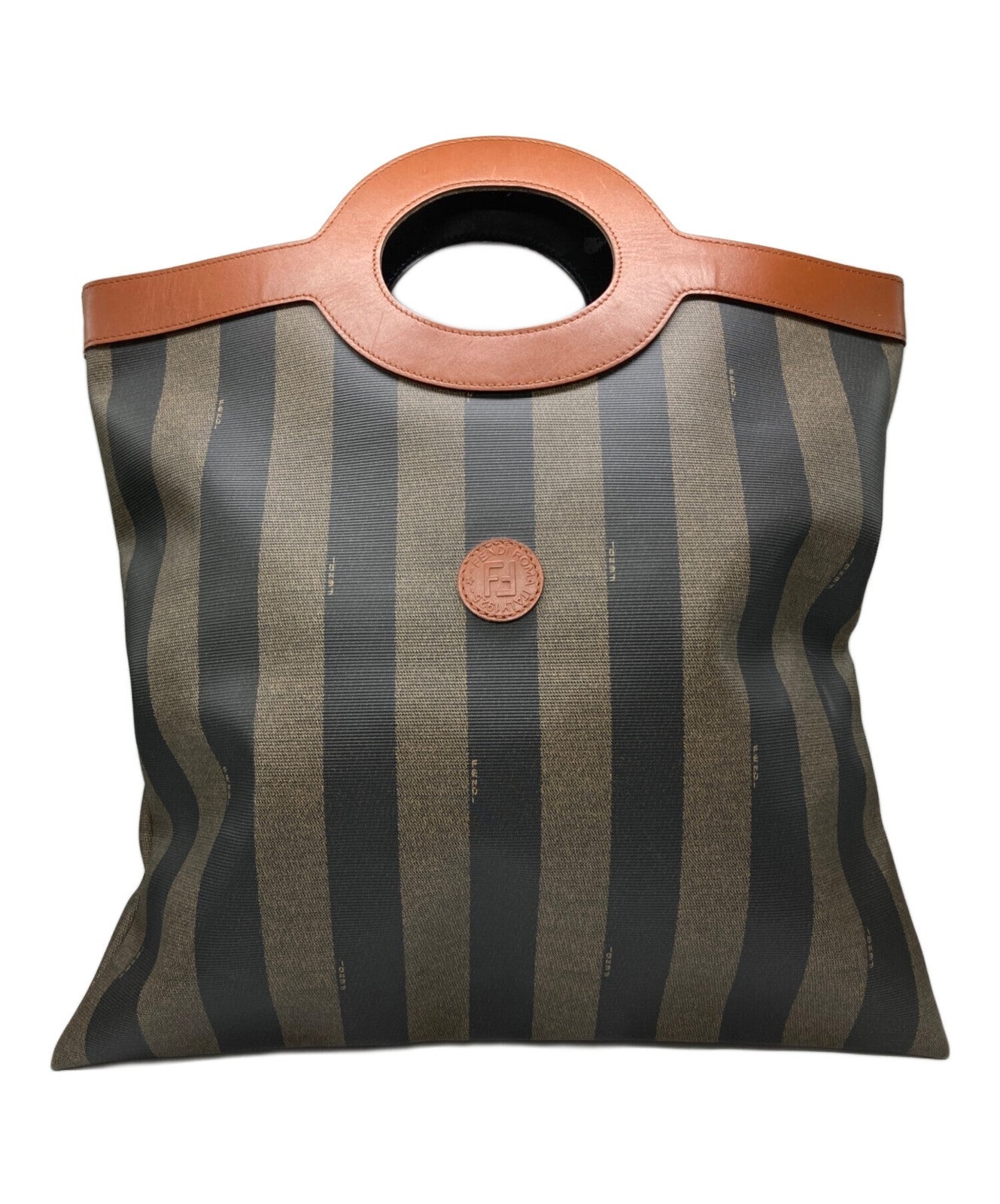 FENDI Hand Bag Tote Purse FF Pecan Brown Authentic