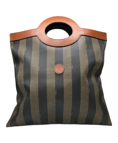 FENDI Hand Bag Tote Purse FF Pecan Brown Authentic