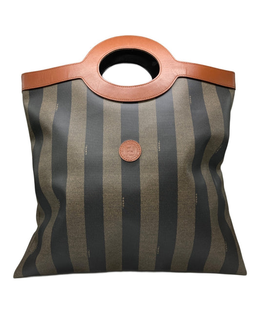 FENDI Hand Bag Tote Purse FF Pecan Brown Authentic