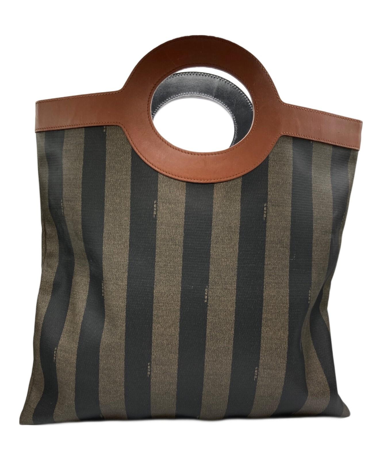 FENDI Hand Bag Tote Purse FF Pecan Brown Authentic