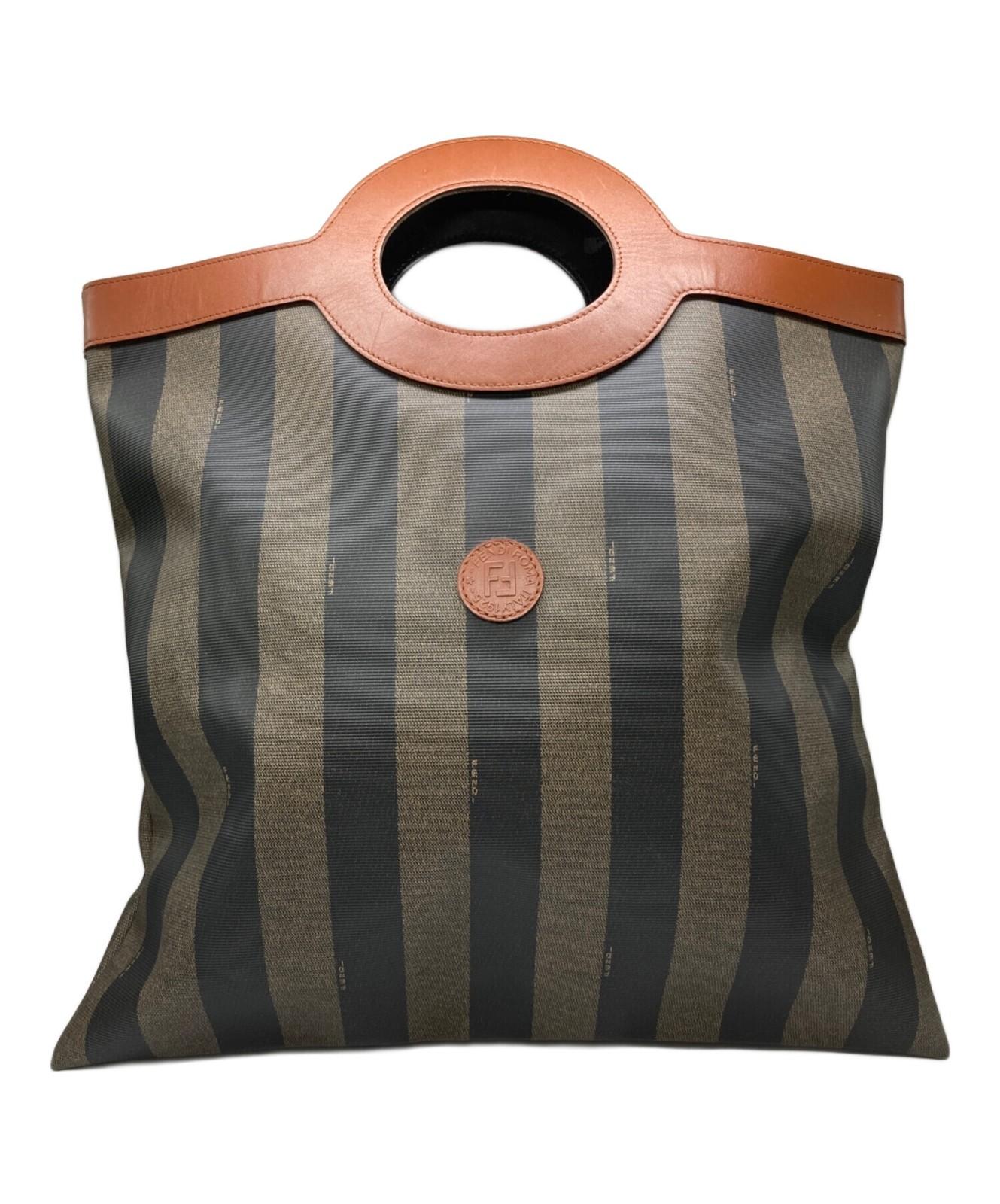FENDI Hand Bag Tote Purse FF Pecan Brown Authentic
