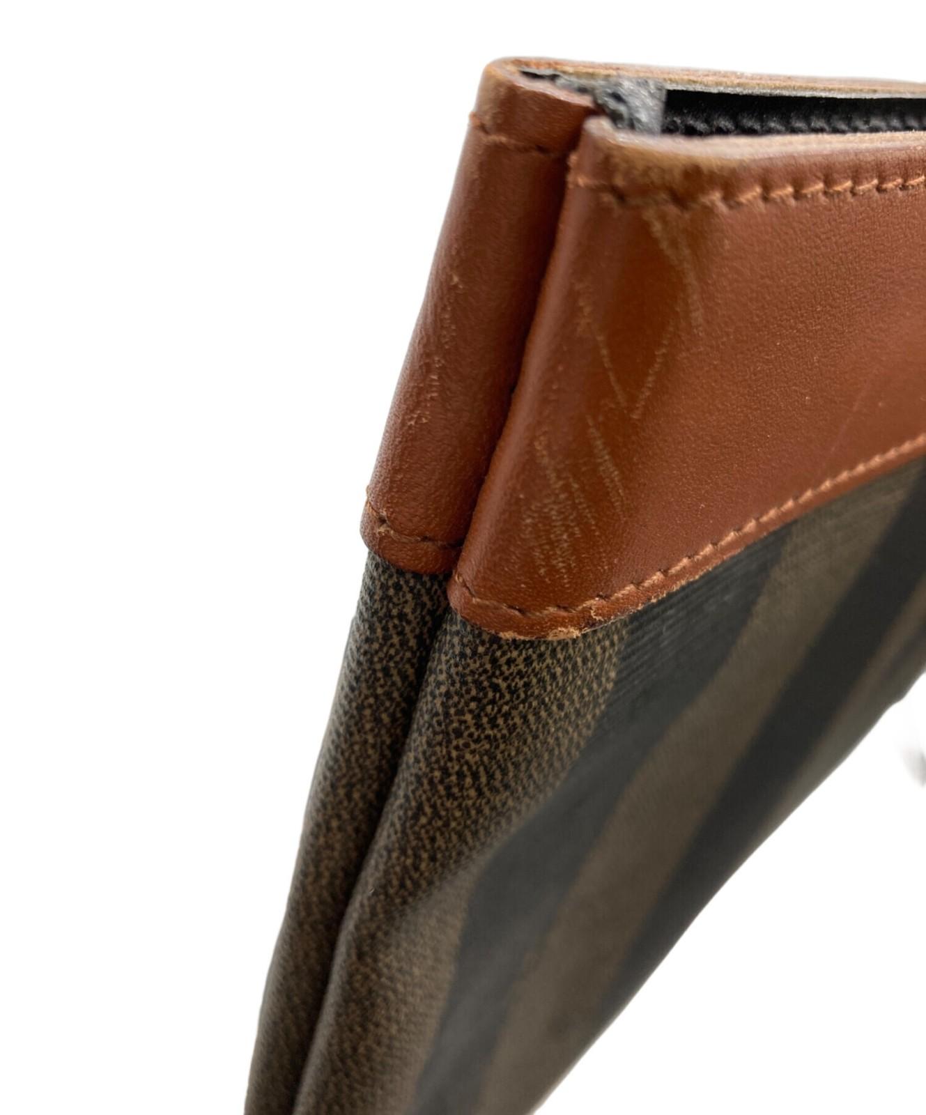 FENDI Hand Bag Tote Purse FF Pecan Brown Authentic