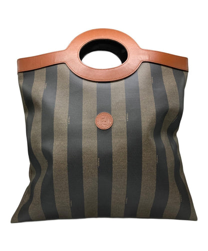 FENDI Hand Bag Tote Purse FF Pecan Brown Authentic