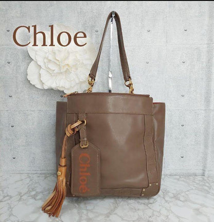 Chloe Shoulder Bag Tote Purse EDEN Leather Brown Authentic