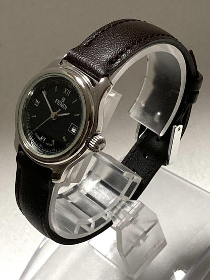 FENDI 210L Quartz Watch Wristwatch FF Logo Black Women's Authentic