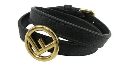 FENDI Bracelet Bangle Leather Gold Black Authentic