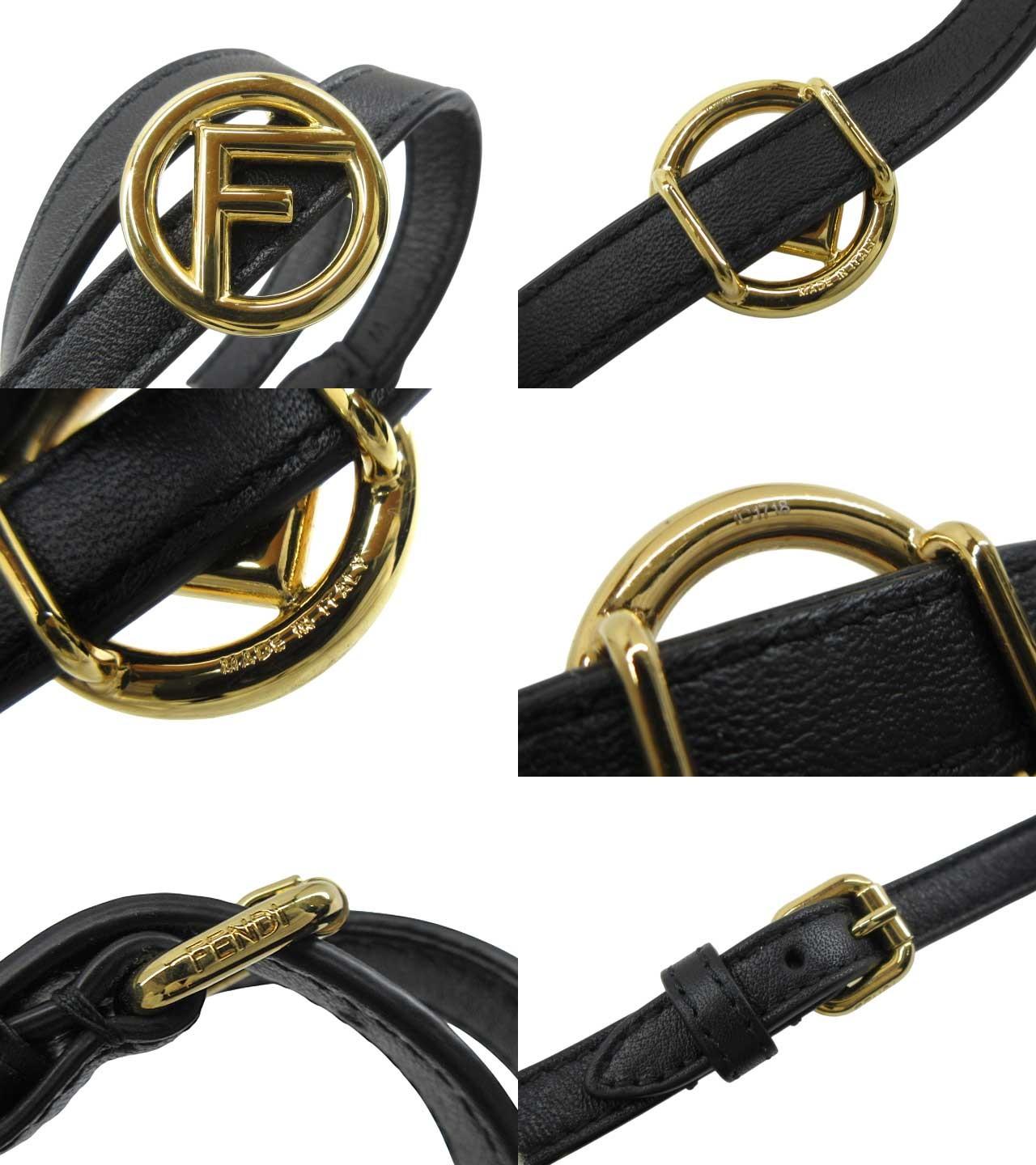 FENDI Bracelet Bangle Leather Gold Black Authentic