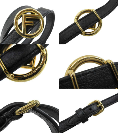 FENDI Bracelet Bangle Leather Gold Black Authentic