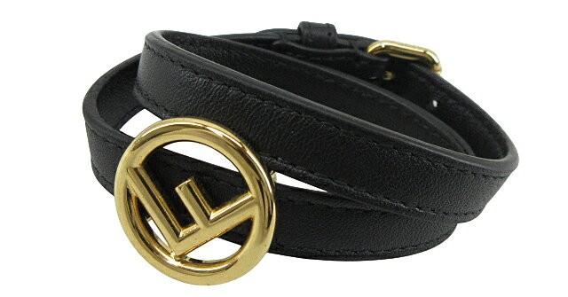 FENDI Bracelet Bangle Leather Gold Black Authentic