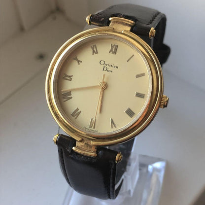 Christian Dior Watch Wristwatch Logo Gold Black Women's Authentic