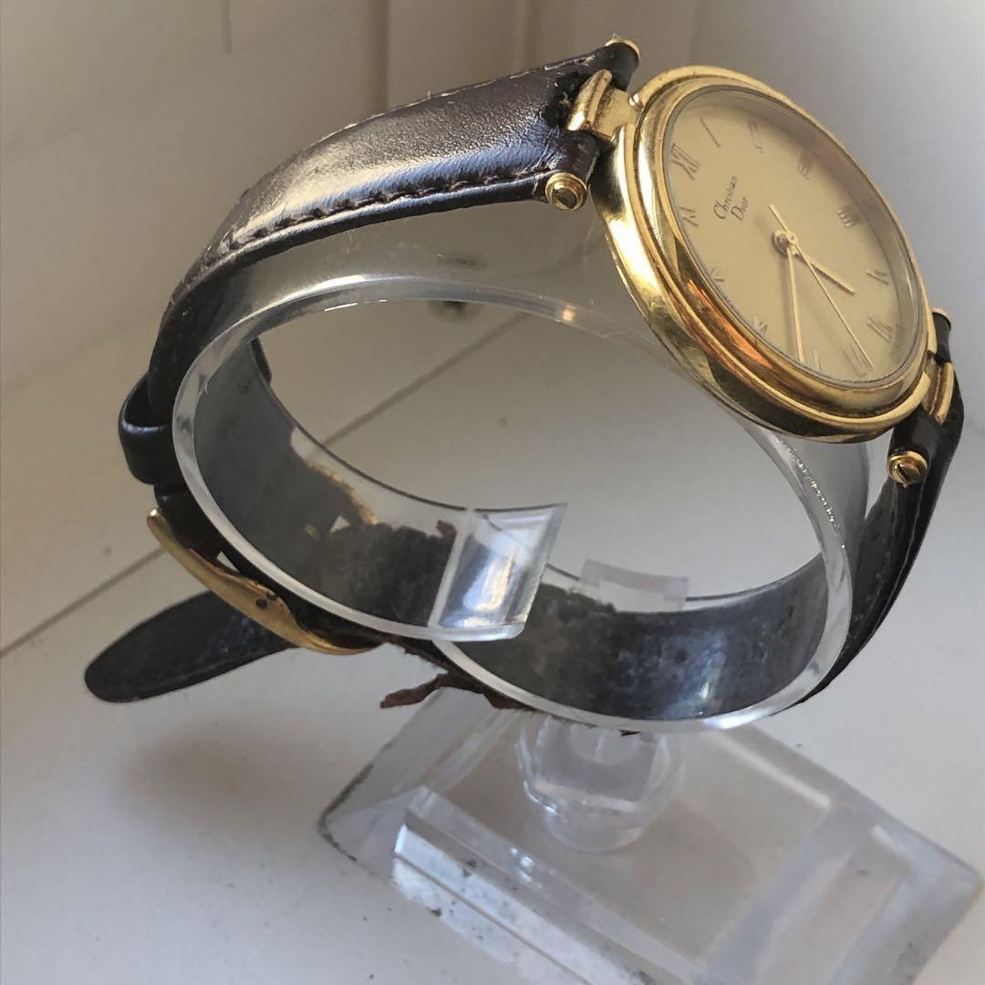 Christian Dior Watch Wristwatch Logo Gold Black Women's Authentic