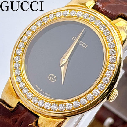 GUCCI 3300L Quartz Watch Wristwatch Gold Black Women's Authentic