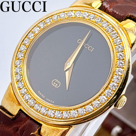 GUCCI 3300L Quartz Watch Wristwatch Gold Black Women's Authentic