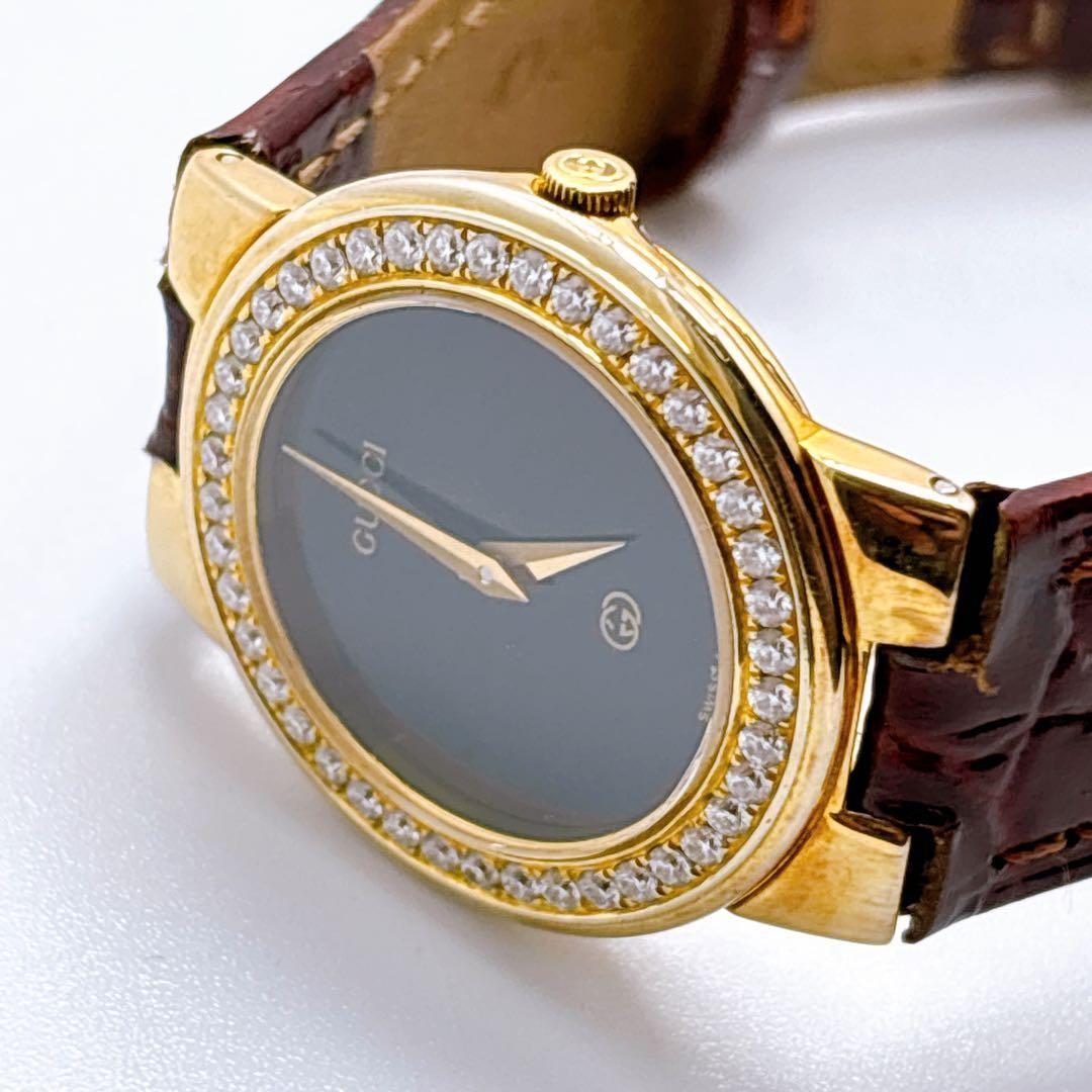 GUCCI 3300L Quartz Watch Wristwatch Gold Black Women's Authentic