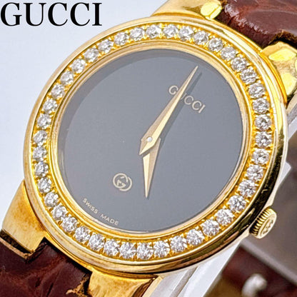 GUCCI 3300L Quartz Watch Wristwatch Gold Black Women's Authentic