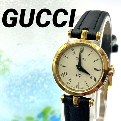 GUCCI Quartz Watch Wristwatch Gold White Beige Women's Authentic