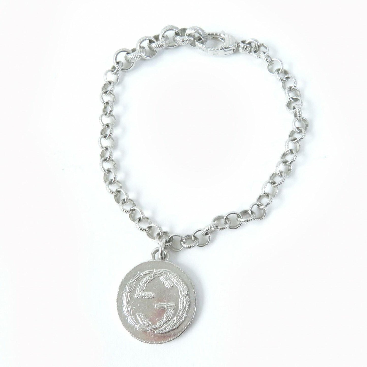 GUCCI Bracelet Bangle BEE Coin Interlocking G Silver Ag925 Women Accessory Auth