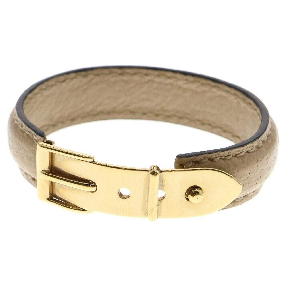 GUCCI Bracelet Bangle Leather Beige Women Accessory Authentic