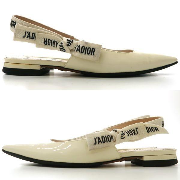 Christian Dior Flat Shoes J'ADIOR EU 34 US 4 Patent Leather White Authentic