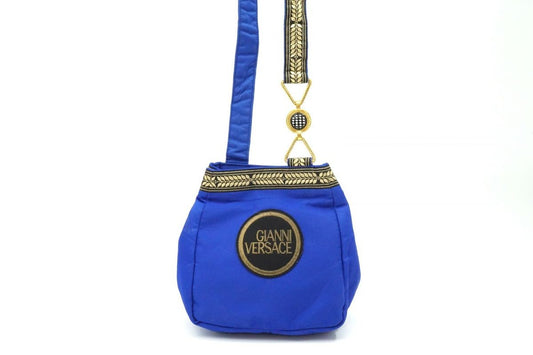 VERSACE Shoulder Bag Purse Nylon Blue Authentic