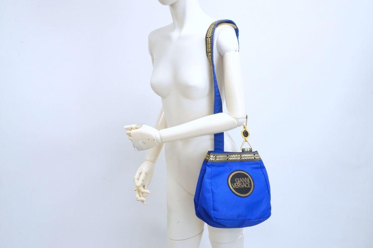 VERSACE Shoulder Bag Purse Nylon Blue Authentic