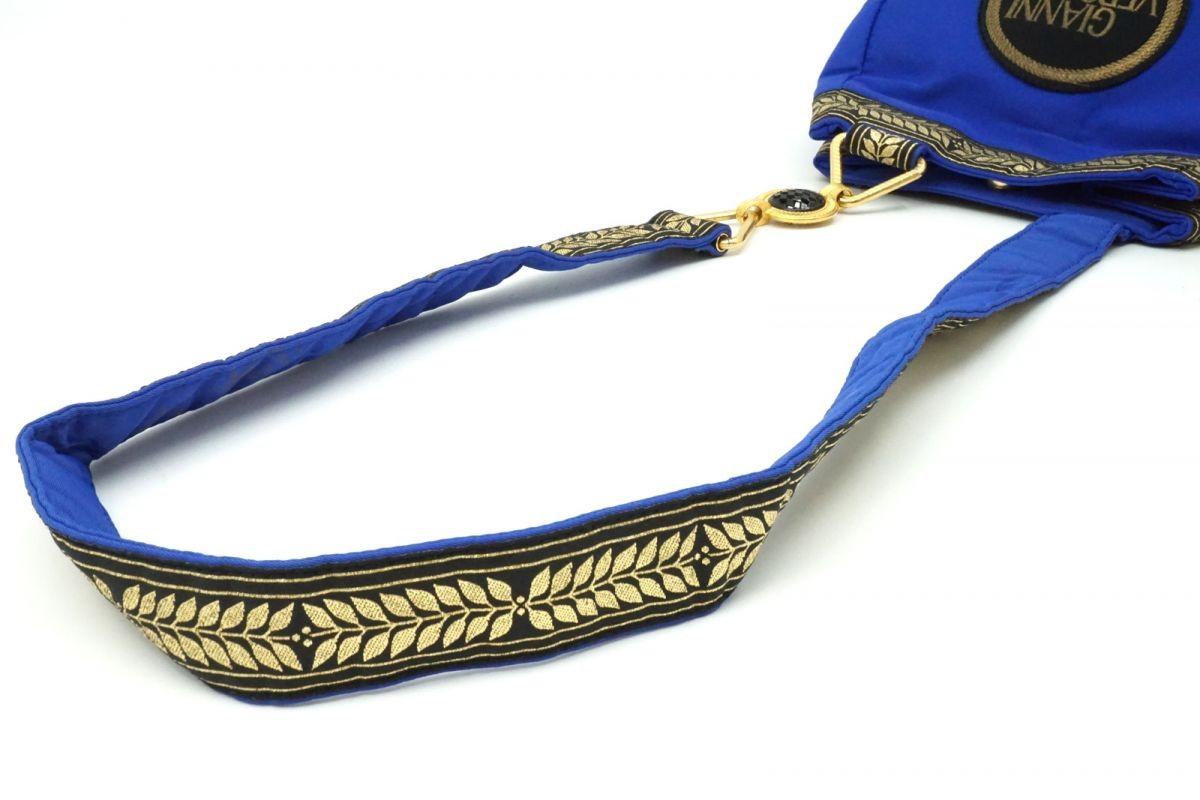 VERSACE Shoulder Bag Purse Nylon Blue Authentic