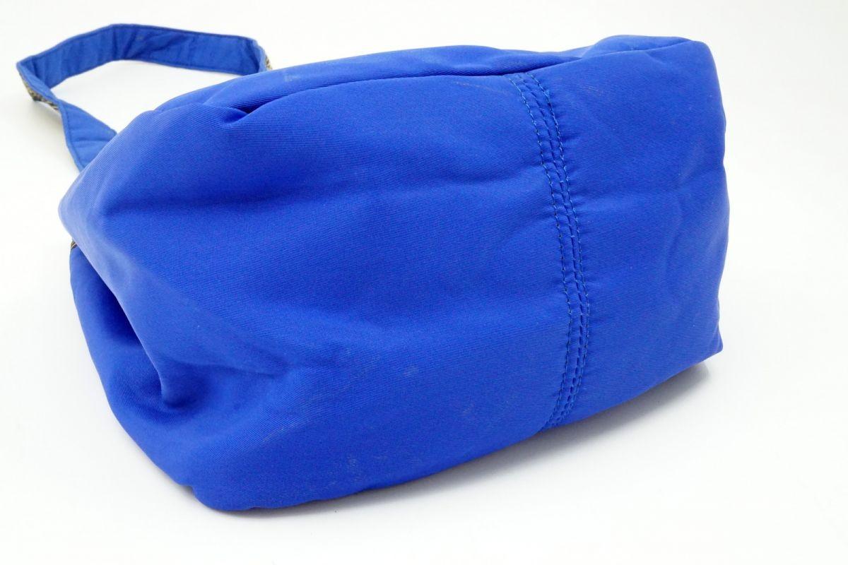 VERSACE Shoulder Bag Purse Nylon Blue Authentic