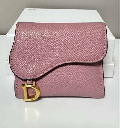 Christian Dior Tri-fold Wallet Compact Purse Saddle Pink Authentic
