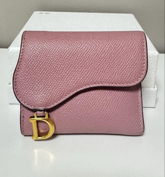 Christian Dior Tri-fold Wallet Compact Purse Saddle Pink Authentic