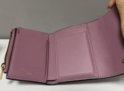 Christian Dior Tri-fold Wallet Compact Purse Saddle Pink Authentic