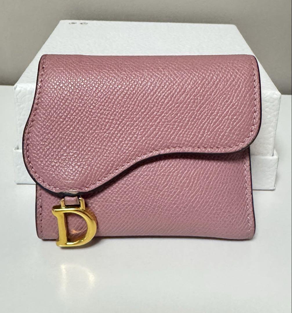 Christian Dior Tri-fold Wallet Compact Purse Saddle Pink Authentic